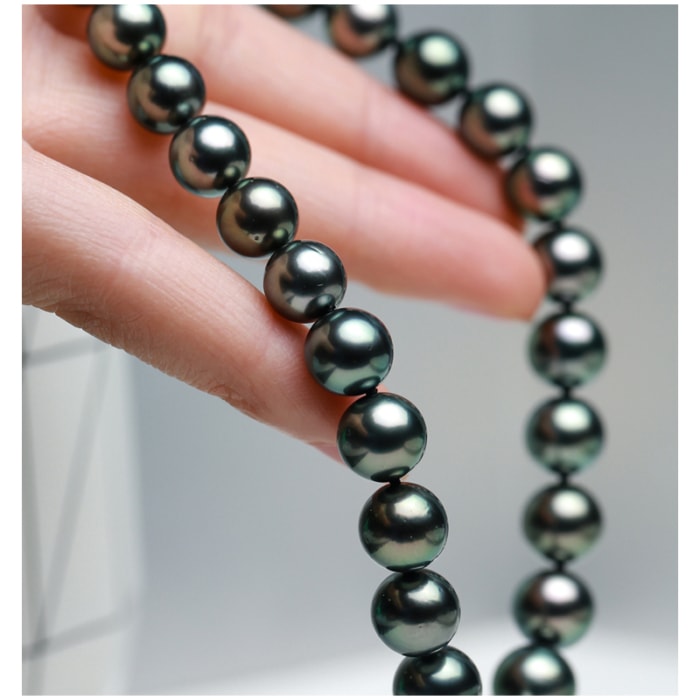 9.0-12.0mm AAA Runden Schwarze Tahiti perlen kette – Bild 5