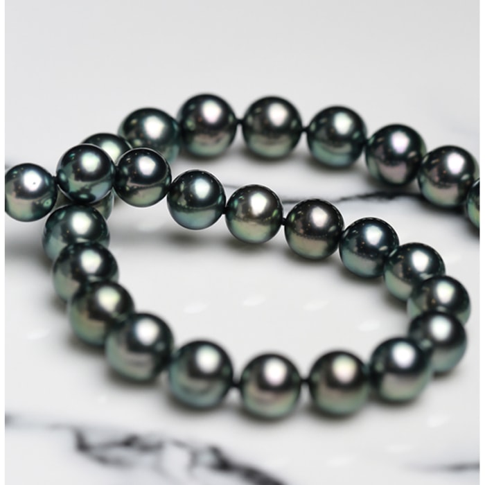 9.0-12.0mm AAA Runden Schwarze Tahiti perlen kette – Bild 2