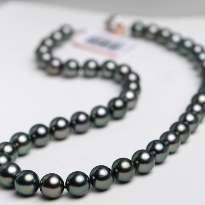 9.0-12.0mm AAA Runden Schwarze Tahiti perlen kette – Bild 4
