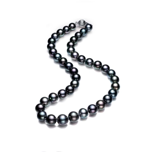 9.0-11.0mm AAA Runden Schwarze Tahiti perlenkette Tahiti Perlenkette 9-11mm Peacock AAA Qualität mit Schließe aus 18 Karat Weißgold