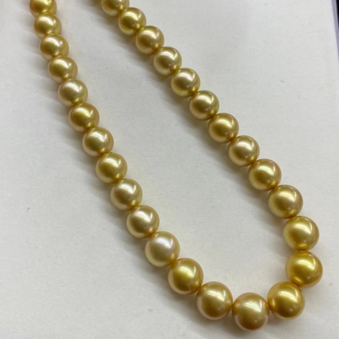 10.0-12.0mm AAAA runde goldene Südseeperlen Halskette – Bild 2