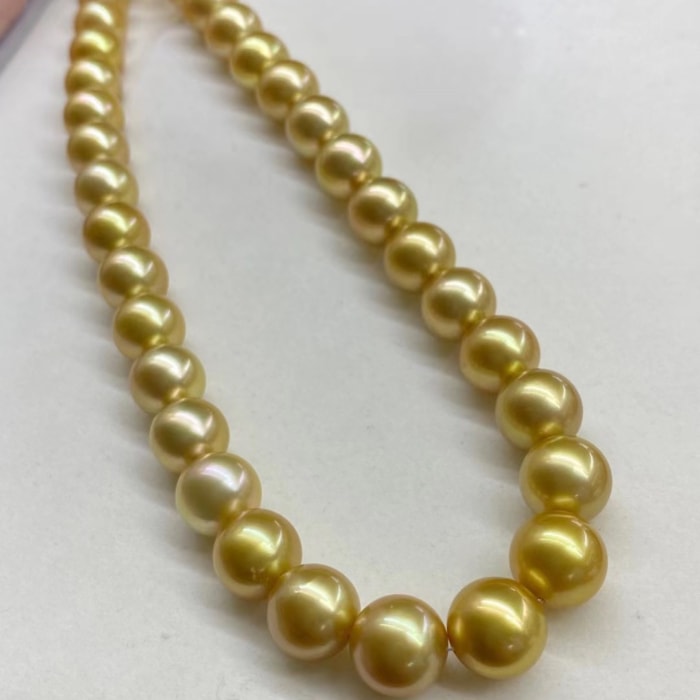 10.0-12.0mm AAAA runde goldene Südseeperlen Halskette – Bild 4