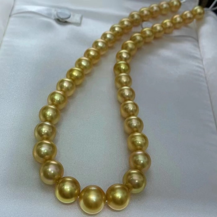 10.0-13.0mm AAAA runde goldene Südseeperlen Halskette – Bild 6