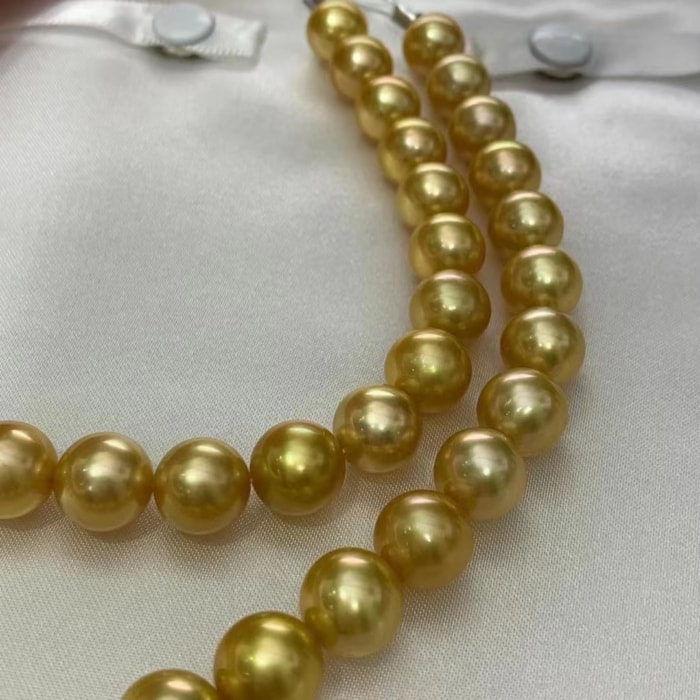 10.0-13.0mm AAAA runde goldene Südseeperlen Halskette – Bild 2