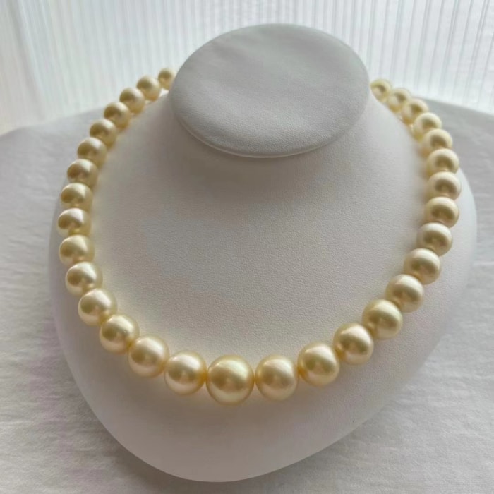10.0-14.0mm AAAA runde goldene Südseeperlen Kette – Bild 2