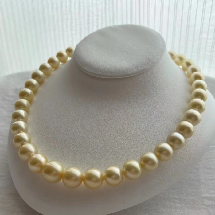 10.0-14.0mm AAAA runde goldene Südseeperlen Kette – Bild 6
