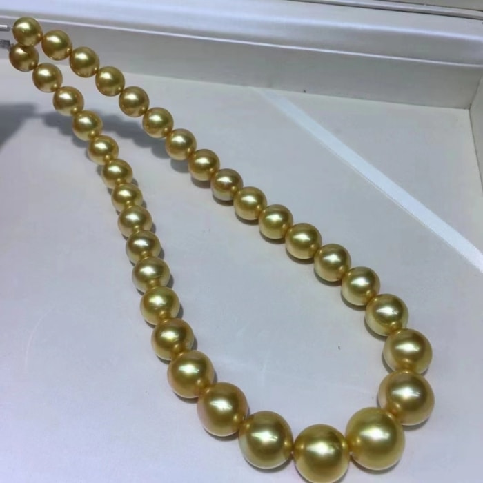 10.0-16.0mm AAAA runde goldene Südseeperlen Kette – Bild 4