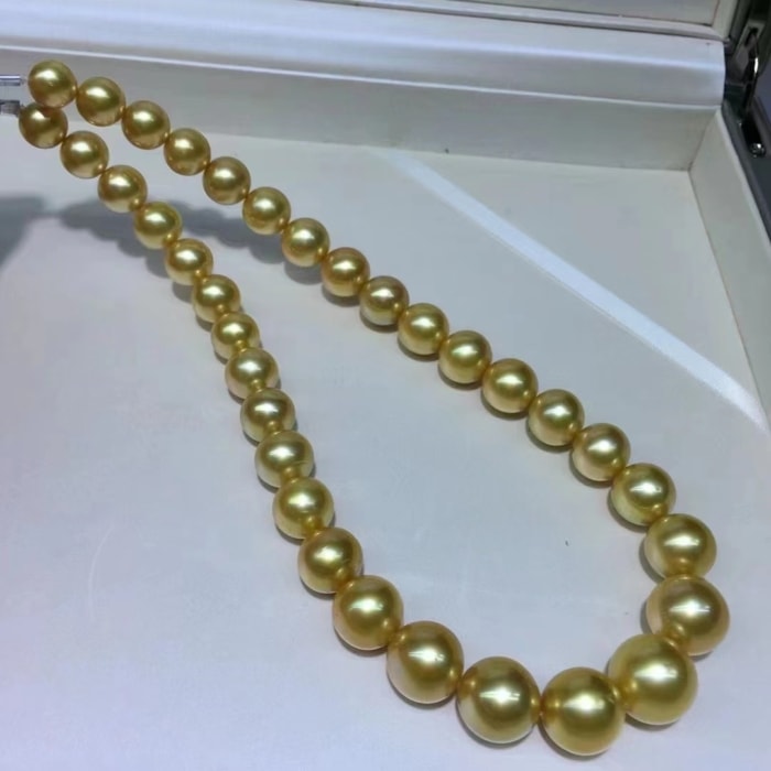10.0-16.0mm AAAA runde goldene Südseeperlen Kette – Bild 5