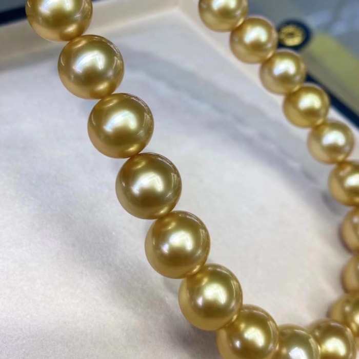 10.0-13.0mm AAAA runde goldene Südseeperlen Halskette – Bild 5