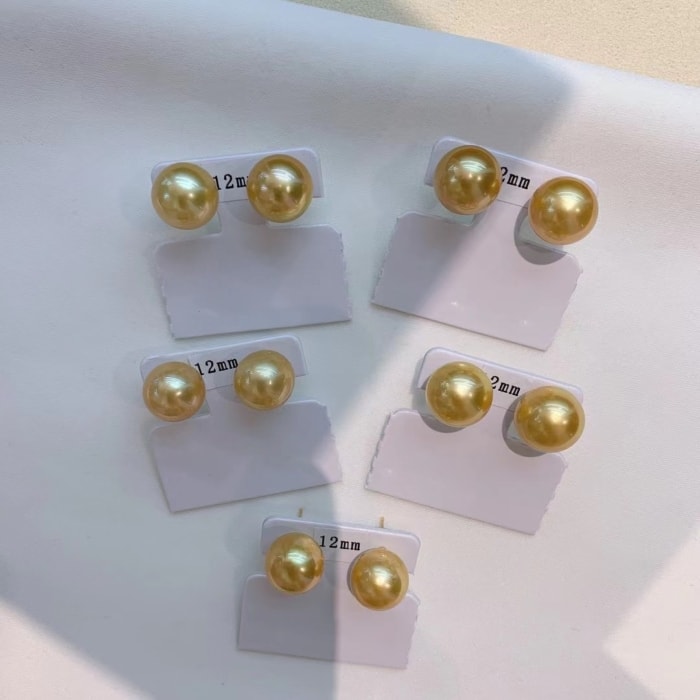 12.0mm große AAA runde Südsee Gold Perlen Ohrstecker – Bild 5