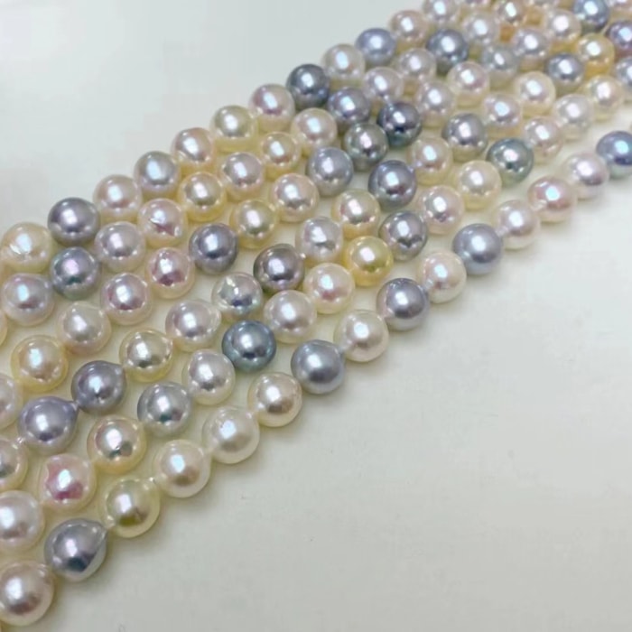 7.5-8.0mm AAA runde Japan Akoya Multicolor Perlenkette – Bild 2