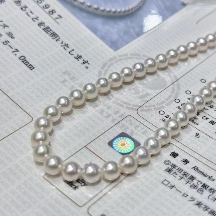 Perlenkette mit 6.5-7.0mm AAAA weiße Japanische Akoyaperlen – Bild 5