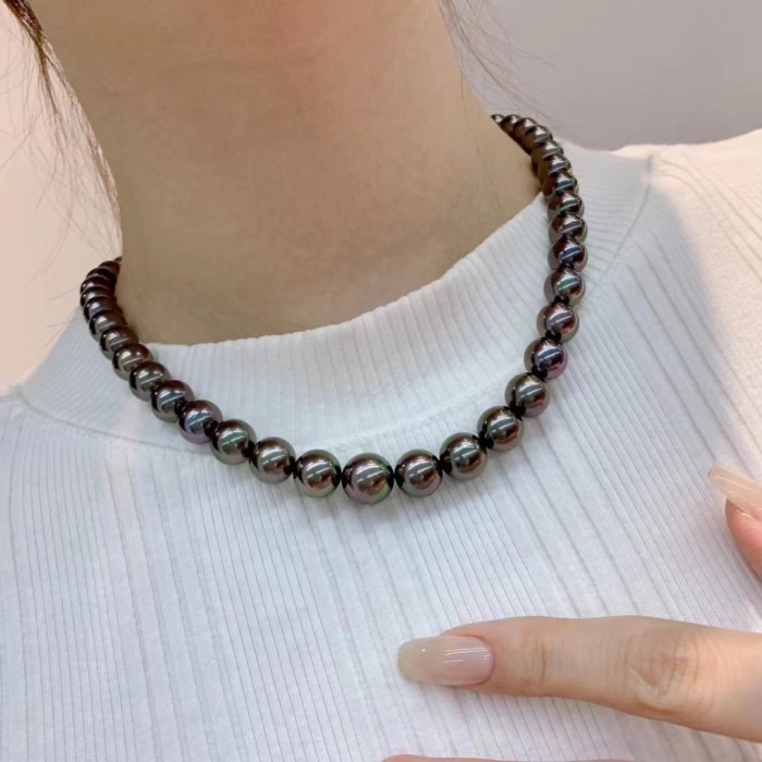 8.0-11.0mm AAAA Pfau runde Tahiti Perlen Collier – Bild 6