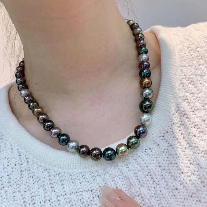 8.0-11.0mm AAAA runde multicolor Tahiti Perlen Collier – Bild 7