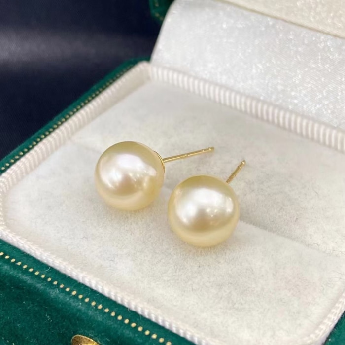 8.5mm AAA runde Champagner goldene Akoyaperlen Ohrstecker – Bild 2