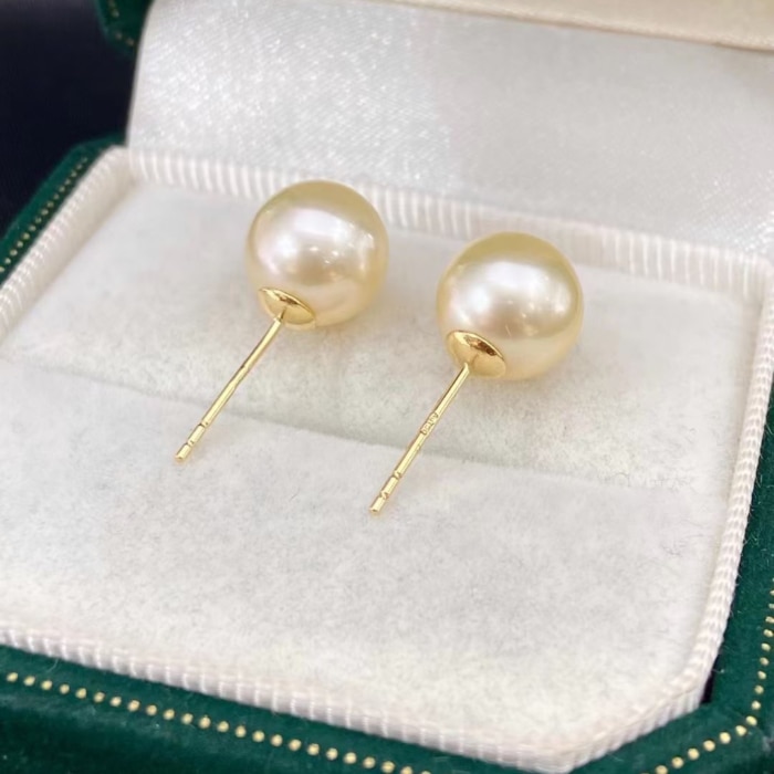 8.5mm AAA runde Champagner goldene Akoyaperlen Ohrstecker – Bild 3