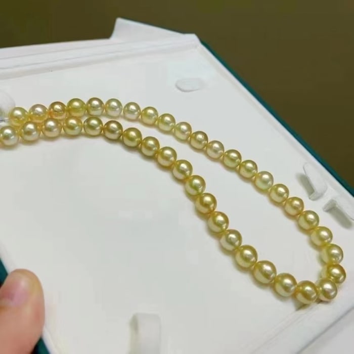 9.0-11.0mm AAAA runde goldene Südsee Perlen Halskette – Bild 4