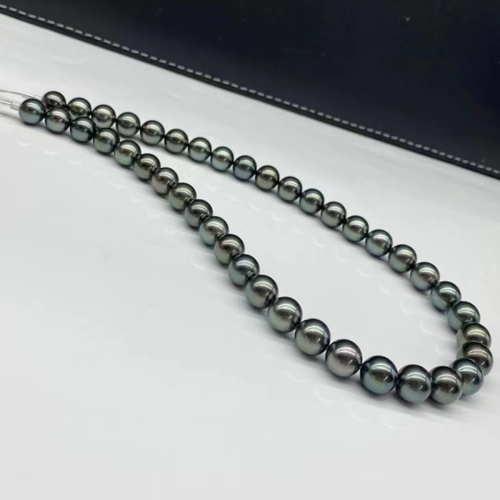 10-12.0mm AAA runde schwarze Tahitiperlen Collier – Bild 7