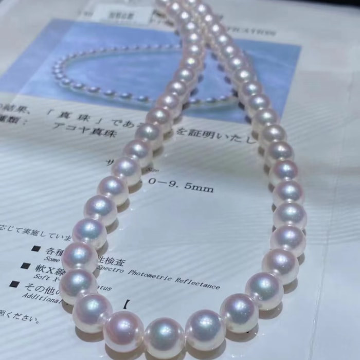 Halskette mit 9.0-9.5mm AAAA weiße runde Japan Akoya Perlen – Bild 5