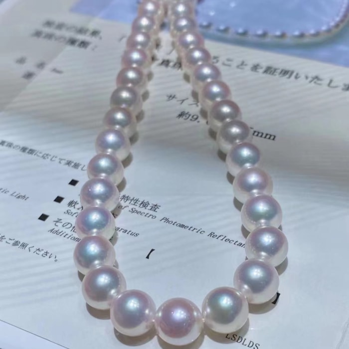 Halskette mit 9.0-9.5mm AAAA weiße runde Japan Akoya Perlen – Bild 9