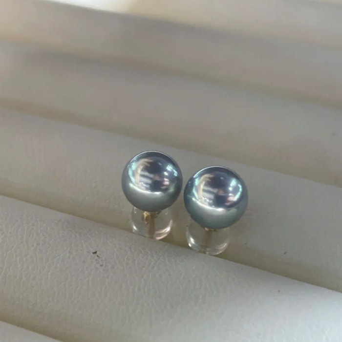 7.5mm AAA runde silbergraue Akoya Perlenohrstecker – Bild 5