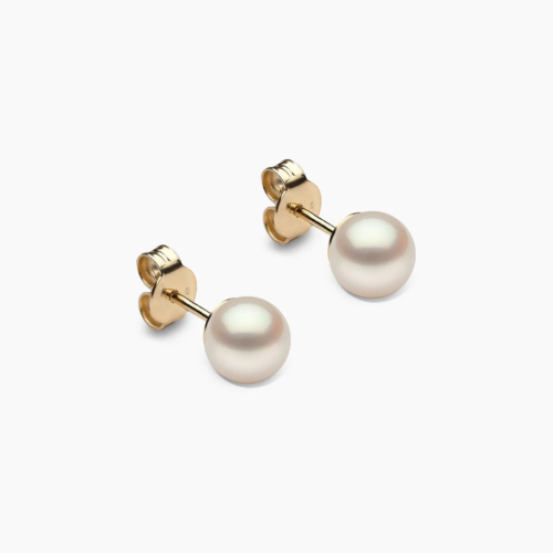 Akoya Perlen Ohrstecker 5.5mm weiβ rund 18k gelb gold