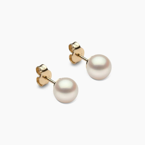 Akoya Perlen Ohrstecker 6.5mm weiβ 18k gelb gold