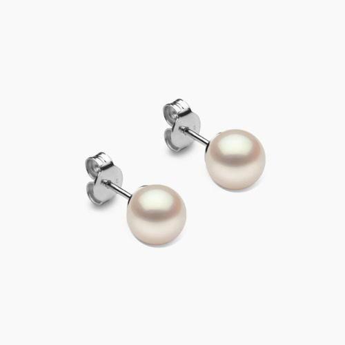 Akoya Perlen Ohrstecker 6.5mm weiβ rund 18k weiβgold