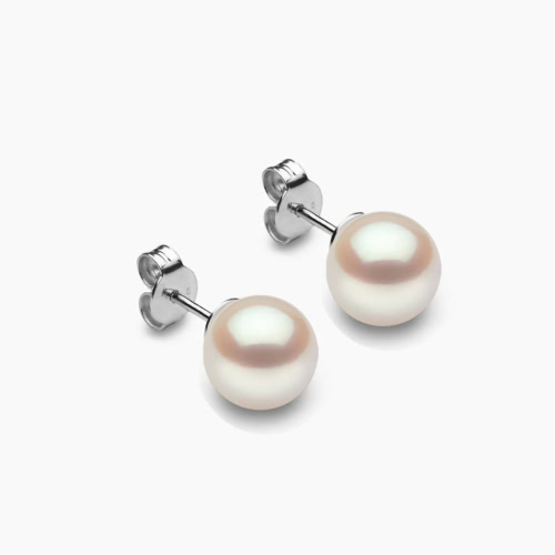 Akoya Perlen Ohrstecker 7.5mm weiβ rund 18k weiβgold