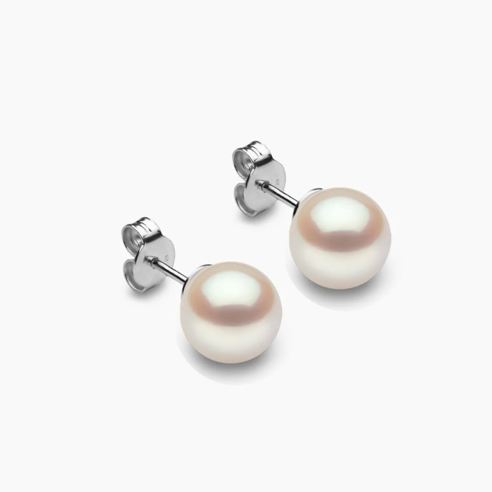 Akoya Perlen Ohrstecker 7.5mm weiβ rund 18k weiβgold