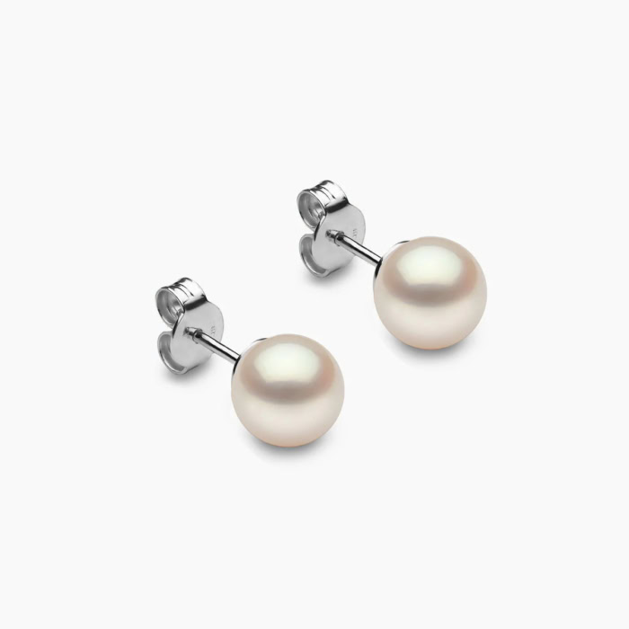 Akoya Perlen Ohrstecker 7mm weiβ rund 18k weiβgold
