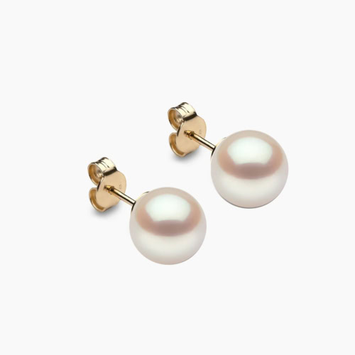 Akoya Perlen Ohrstecker 8mm weiβ 18k gelb gold