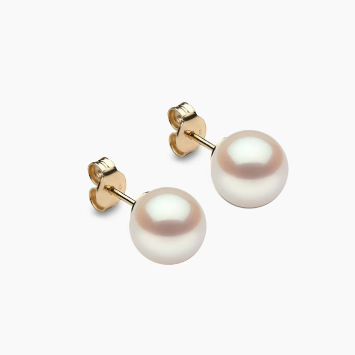 Akoya Perlen Ohrstecker 8mm weiβ 18k gelb gold