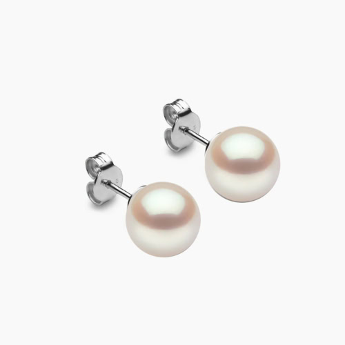 Akoya Perlen Ohrstecker 8mm weiβ rund 18k weiβgold