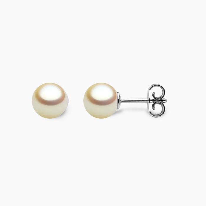 Golden Akoya Perlen Ohrstecker 6.5mm mit 18k weiss Gold