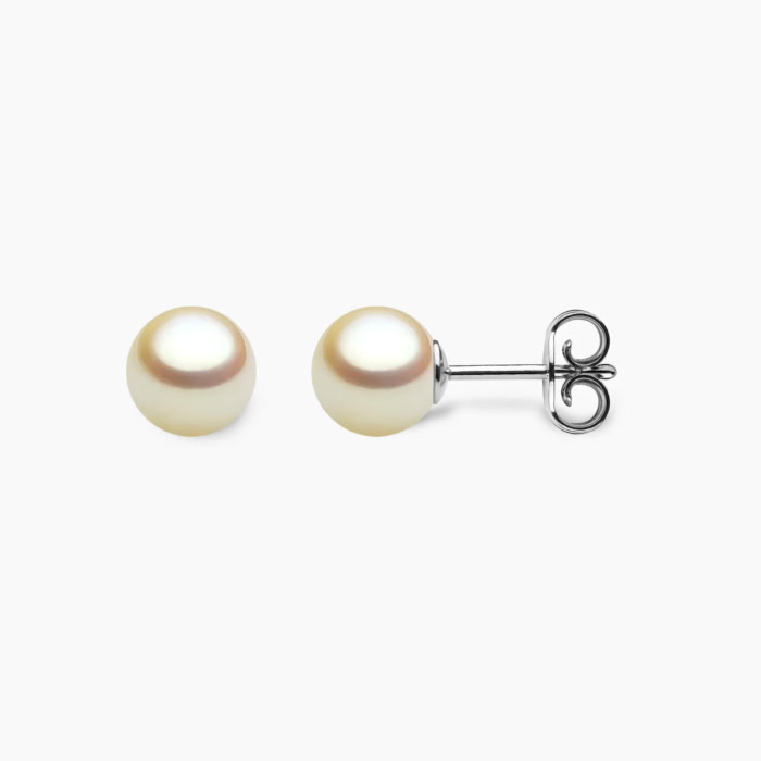 Golden Akoya Perlen Ohrstecker 6mm mit 18k weiss Gold