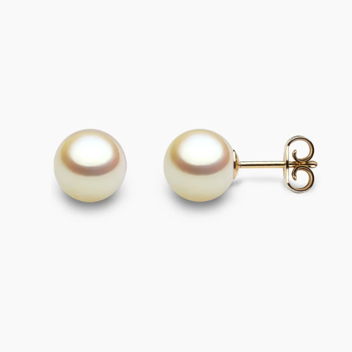 Golden Akoya Perlen Ohrstecker 7.5mm mit 18k gelb Gold