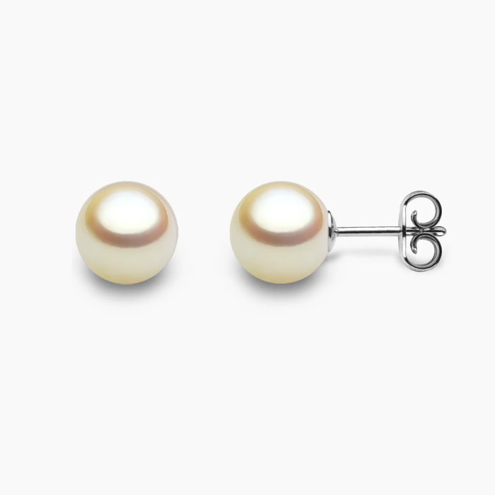 Golden Akoya Perlen Ohrstecker 7.5mm mit 18k weiss Gold