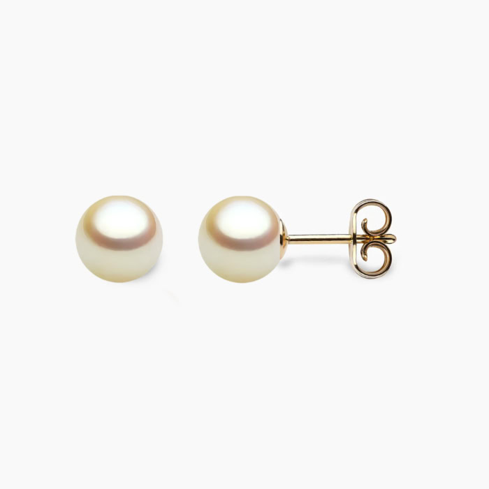 Golden Akoya Perlen Ohrstecker 7mm mit 18k gelb Gold