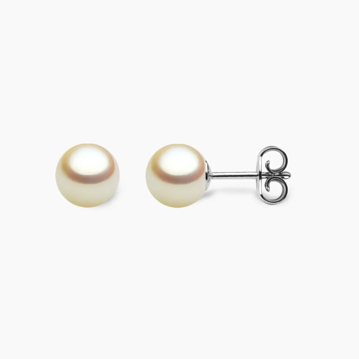 Golden Akoya Perlen Ohrstecker 7mm mit 18k weiss Gold