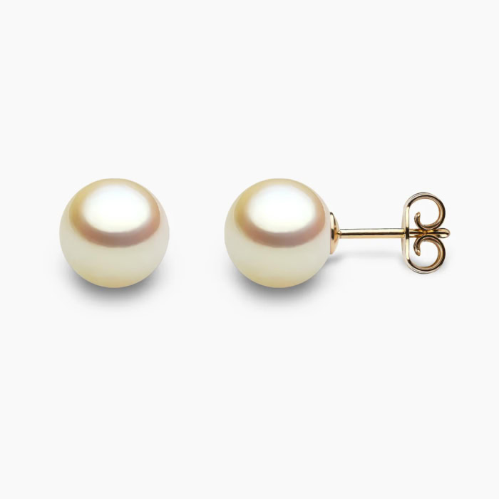 Golden Akoya Perlen Ohrstecker 8mm mit 18k gelb Gold