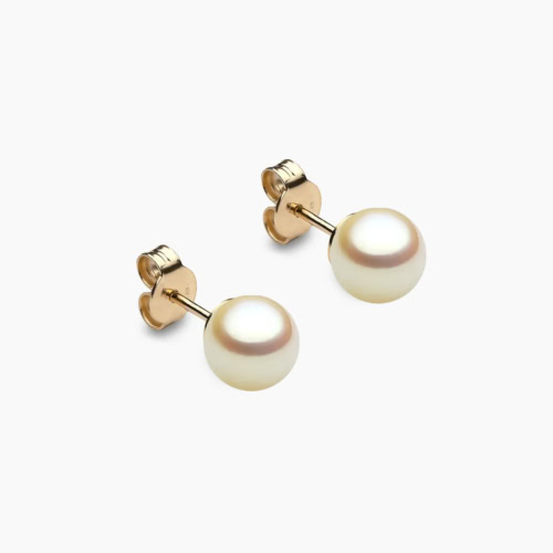 Golden Akoya Perlenohrstecker 6.5mm 18k Gelbgold