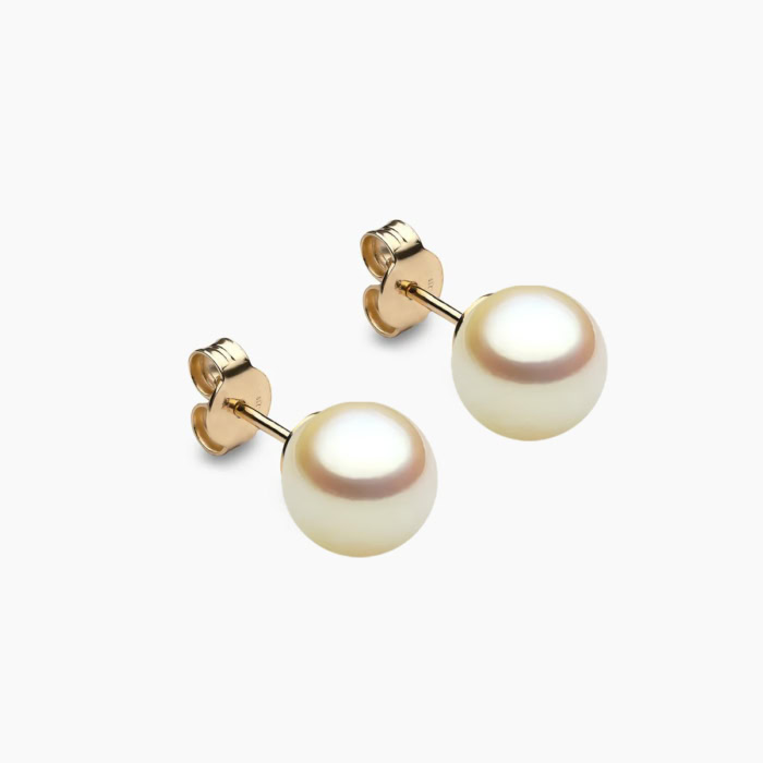 Golden Akoya Perlenohrstecker 7.5mm 18k Gelbgold