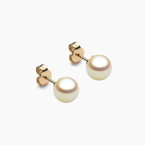 Golden Akoya Perlenohrstecker 7mm 18k Gelbgold