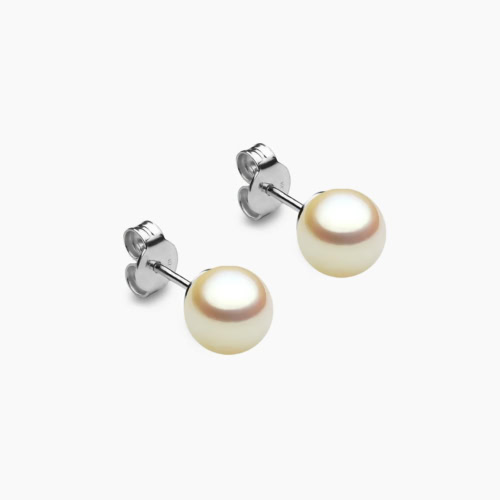 Golden Akoya Perlenohrstecker 7mm 18k weissgold