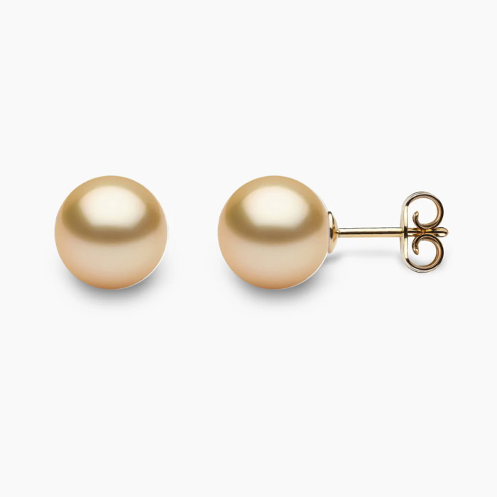 Goldene Südsee Perlen Ohrstecker 9mm mit 18k Gelb Gold