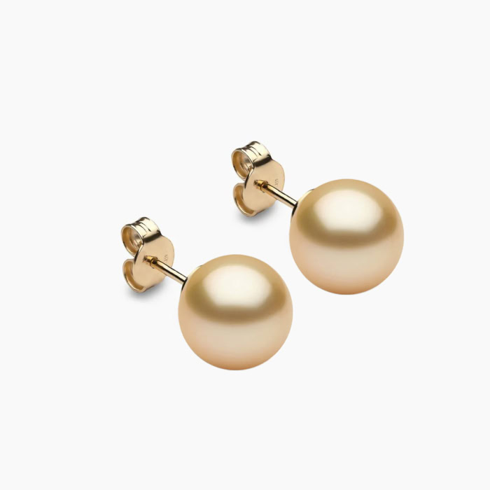 Goldene Südsee Perlenohrstecker 10mm mit 18k Gelb Gold
