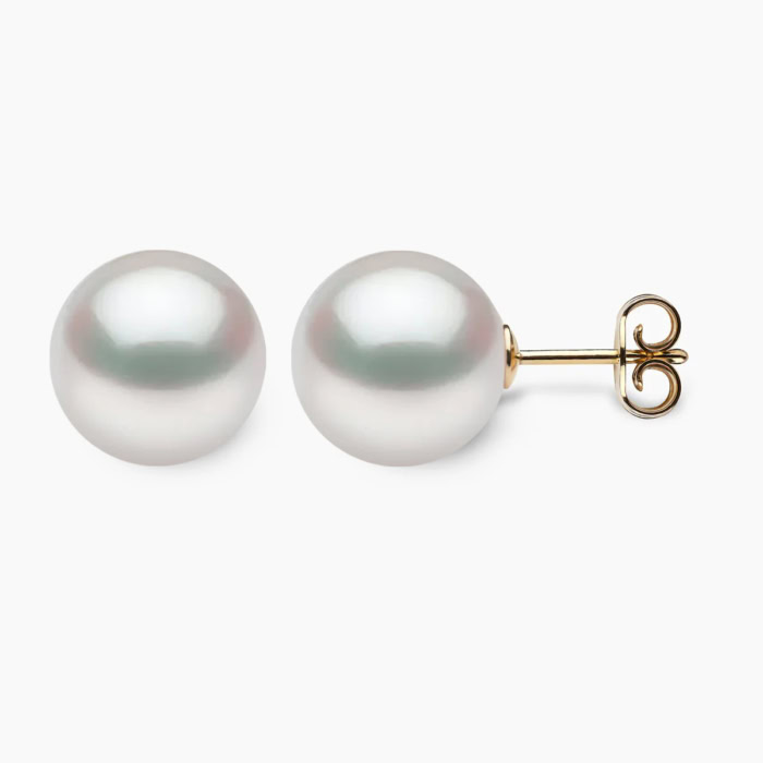 Weiße Südsee Perlen Ohrstecker 11mm mit 18k Gelb Gold
