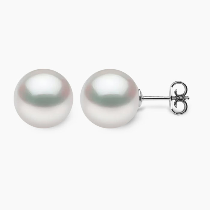 Weiße Südsee Perlen Ohrstecker 11mm mit 18k Weiße Gold