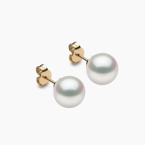 Weiße Südsee Perlenohrstecker 8mm mit 18k Gelb Gold